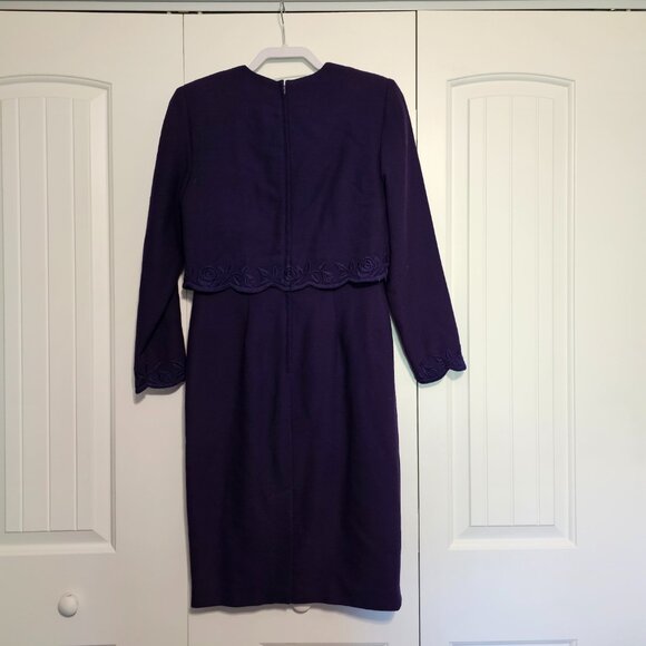 Vintage Women's Talbots Petites Wool Embroidered Dress Dark Purple 6 Made in USA - Picture 2 of 5